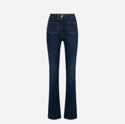 Jeans|Elisabetta Franchi Jeans dritto in cotone stretch con placche logo Bluedenim