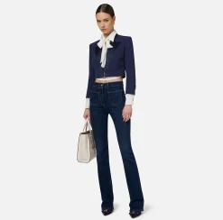 Jeans|Elisabetta Franchi Jeans dritto in cotone stretch con placche logo Bluedenim