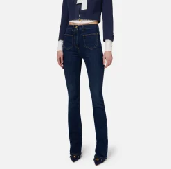Jeans|Elisabetta Franchi Jeans dritto in cotone stretch con placche logo Bluedenim