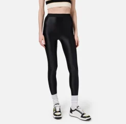 Pantaloni E Shorts|Elisabetta Franchi Leggings in lycra lucida con elastico logato Nero