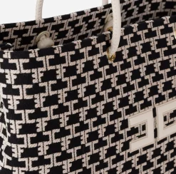 Borse A Spalla|Elisabetta Franchi Madame Monogram Shopper Con Logo Nero/Burro