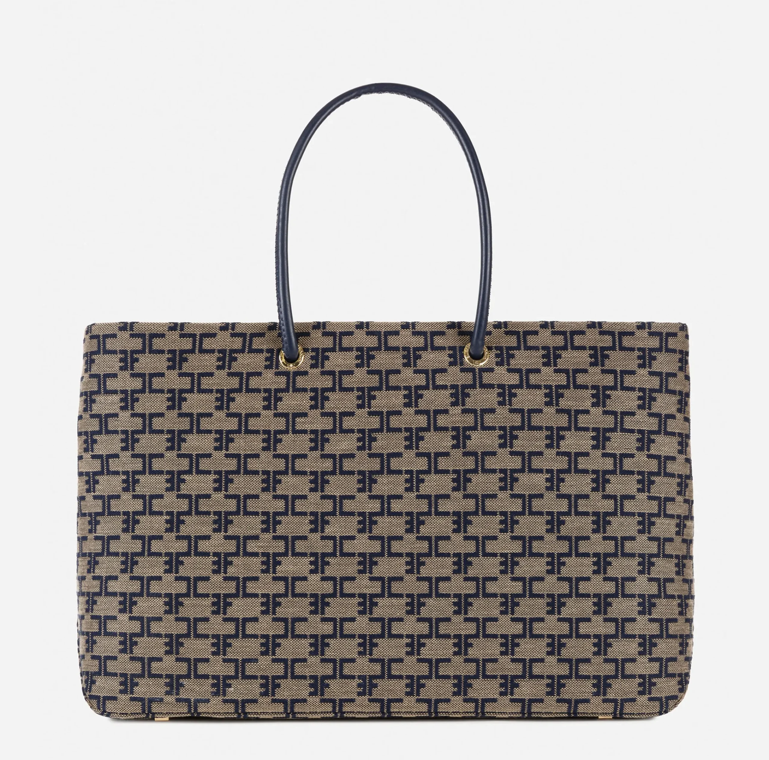 Borse A Spalla|Elisabetta Franchi Madame Monogram Shopper Con Logo Cammello/Blu