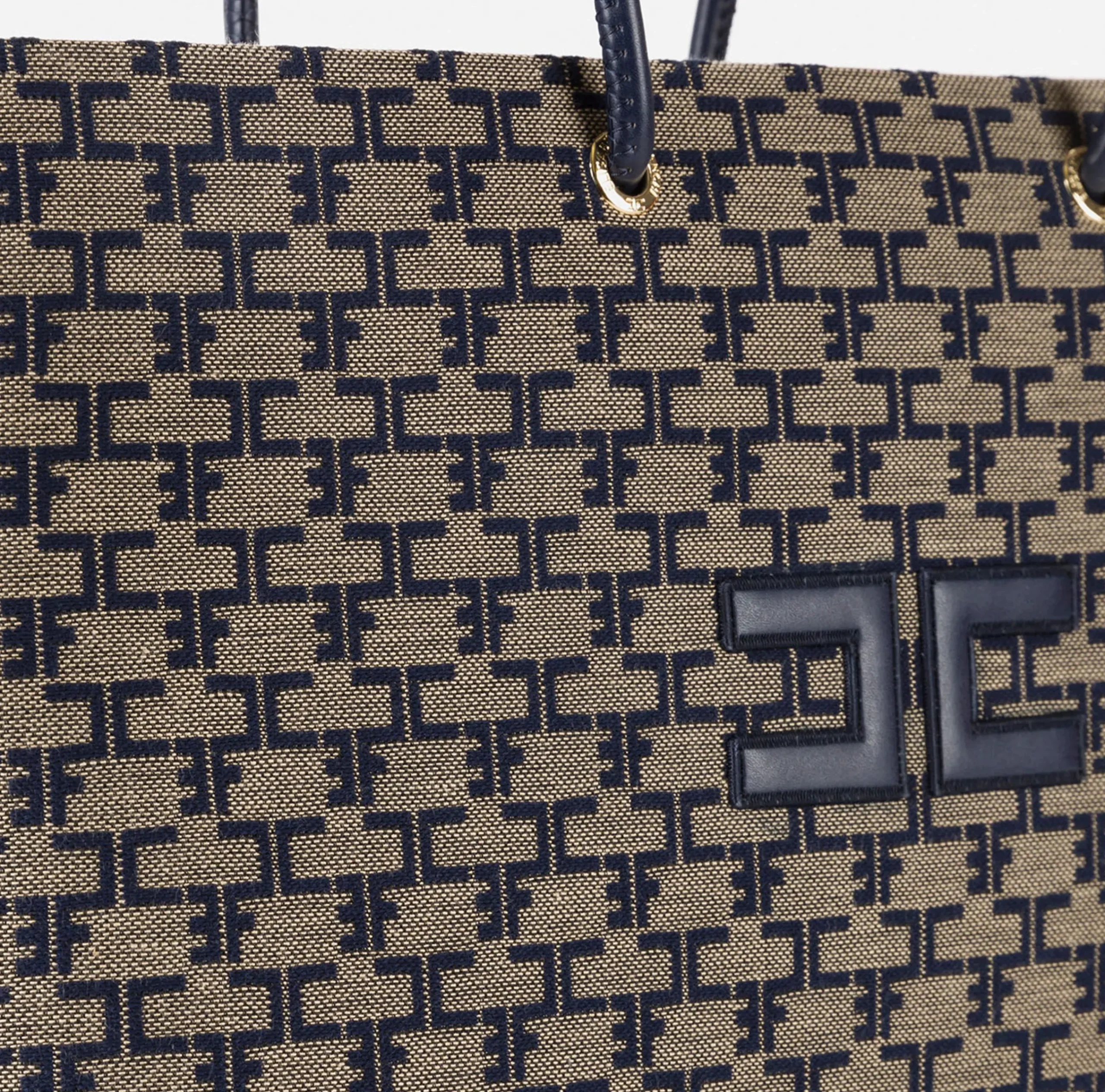 Borse A Spalla|Elisabetta Franchi Madame Monogram Shopper Con Logo Cammello/Blu