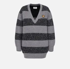 Mini Abiti|Abiti In Maglia|Elisabetta Franchi Maglia a righe in lana con filo paillettes SteelMelange/Silver