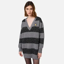 Mini Abiti|Abiti In Maglia|Elisabetta Franchi Maglia a righe in lana con filo paillettes SteelMelange/Silver