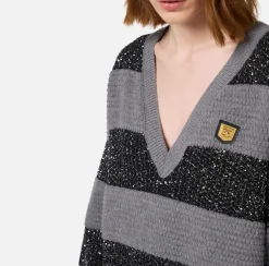 Mini Abiti|Abiti In Maglia|Elisabetta Franchi Maglia a righe in lana con filo paillettes SteelMelange/Silver