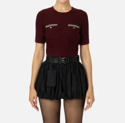 Maglieria E Felpe|Elisabetta Franchi Maglia cropped in lana bouclé con ricamo RougeNoir