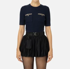 Maglieria E Felpe|Elisabetta Franchi Maglia cropped in lana bouclé con ricamo Navy