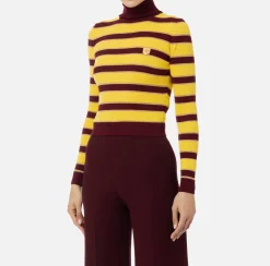 Maglieria E Felpe|Elisabetta Franchi Maglia cropped in viscosa lurex a righe RougeNoir/Mimosa