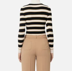Maglieria E Felpe|Elisabetta Franchi Maglia cropped in viscosa lurex a righe Burro/Nero
