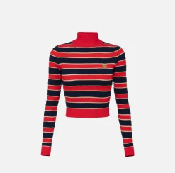 Maglieria E Felpe|Elisabetta Franchi Maglia cropped in viscosa lurex a righe RedPassion/BlueNavy