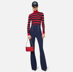 Maglieria E Felpe|Elisabetta Franchi Maglia cropped in viscosa lurex a righe RedPassion/BlueNavy