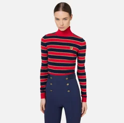 Maglieria E Felpe|Elisabetta Franchi Maglia cropped in viscosa lurex a righe RedPassion/BlueNavy