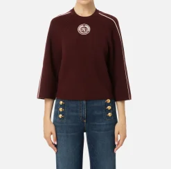 Maglieria E Felpe|Elisabetta Franchi Maglia cropped in viscosa con patch logo RougeNoir/Burro