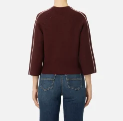 Maglieria E Felpe|Elisabetta Franchi Maglia cropped in viscosa con patch logo RougeNoir/Burro