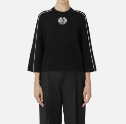 Maglieria E Felpe|Elisabetta Franchi Maglia cropped in viscosa con patch logo Nero/Burro