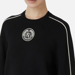 Maglieria E Felpe|Elisabetta Franchi Maglia cropped in viscosa con patch logo Nero/Burro