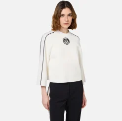 Maglieria E Felpe|Elisabetta Franchi Maglia cropped in viscosa con patch logo Avorio/Nero