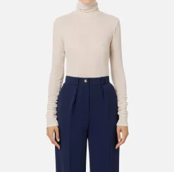 Top, T-Shirt & Body|Elisabetta Franchi Maglia dolcevita in jersey e lana con logo Lattice