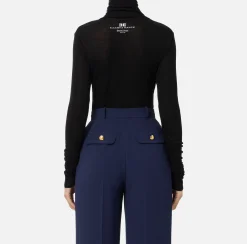 Top, T-Shirt & Body|Elisabetta Franchi Maglia dolcevita in jersey e lana con logo Nero