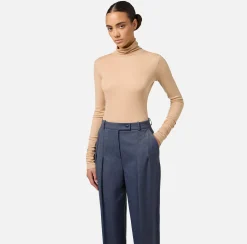 Top, T-Shirt & Body|Elisabetta Franchi Maglia dolcevita in jersey e lana con logo Cappuccino