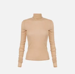 Top, T-Shirt & Body|Elisabetta Franchi Maglia dolcevita in jersey e lana con logo Avorio
