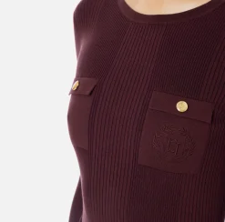 Maglieria E Felpe|Elisabetta Franchi Maglia girocollo in lyocell e seta a costine con ricamo logo RougeNoir