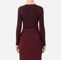 Maglieria E Felpe|Elisabetta Franchi Maglia girocollo in lyocell e seta a costine con ricamo logo RougeNoir