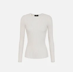 Maglieria E Felpe|Elisabetta Franchi Maglia girocollo in viscosa e lurex a costine Avorio