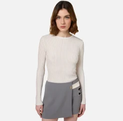 Maglieria E Felpe|Elisabetta Franchi Maglia girocollo in viscosa e lurex a costine Avorio