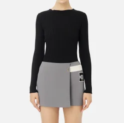 Maglieria E Felpe|Elisabetta Franchi Maglia girocollo in viscosa e lurex a costine Nero