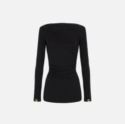 Top, T-Shirt & Body|Elisabetta Franchi Maglia in jersey con drappeggio Nero