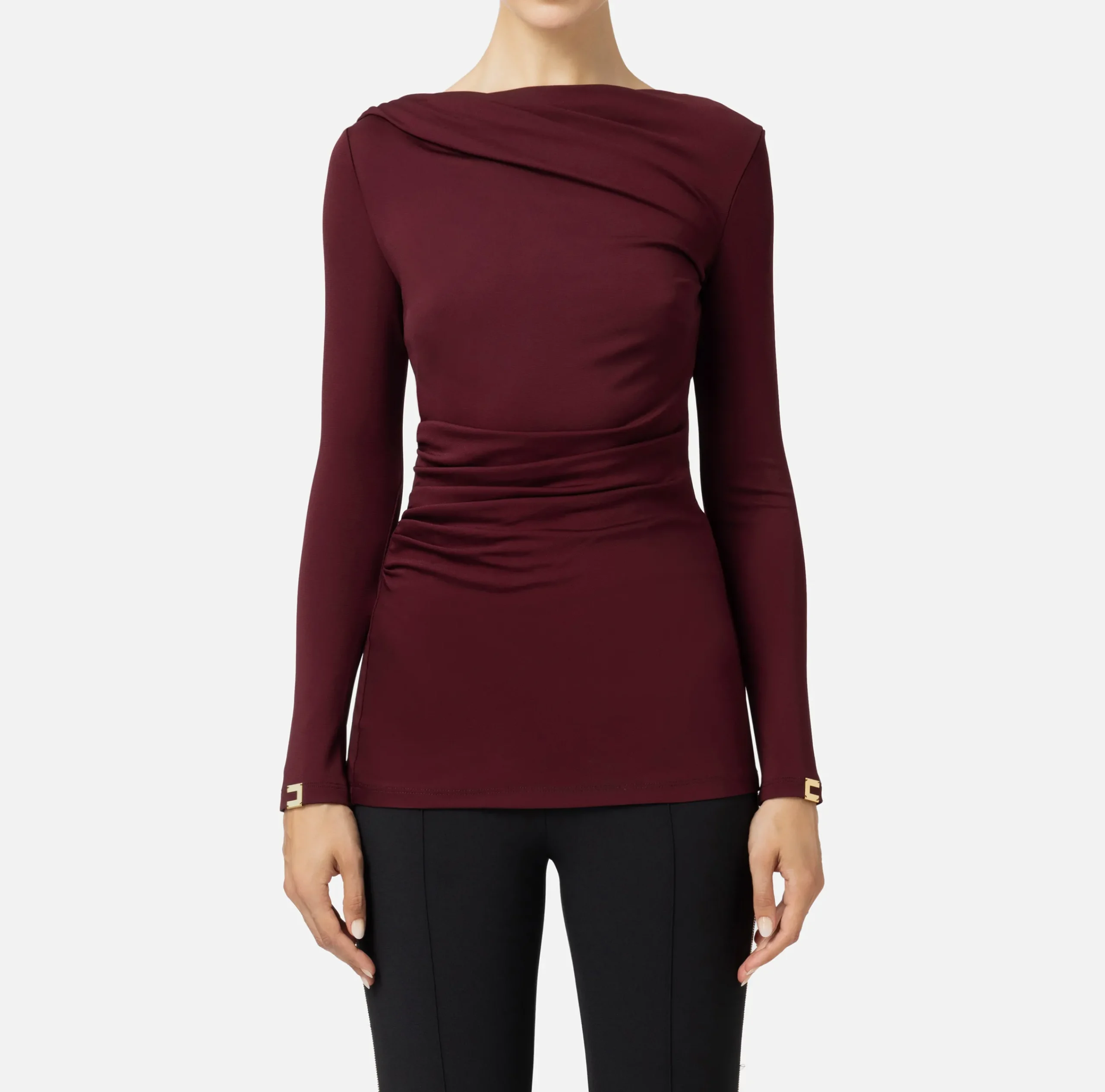 Top, T-Shirt & Body|Elisabetta Franchi Maglia in jersey con drappeggio RougeNoir