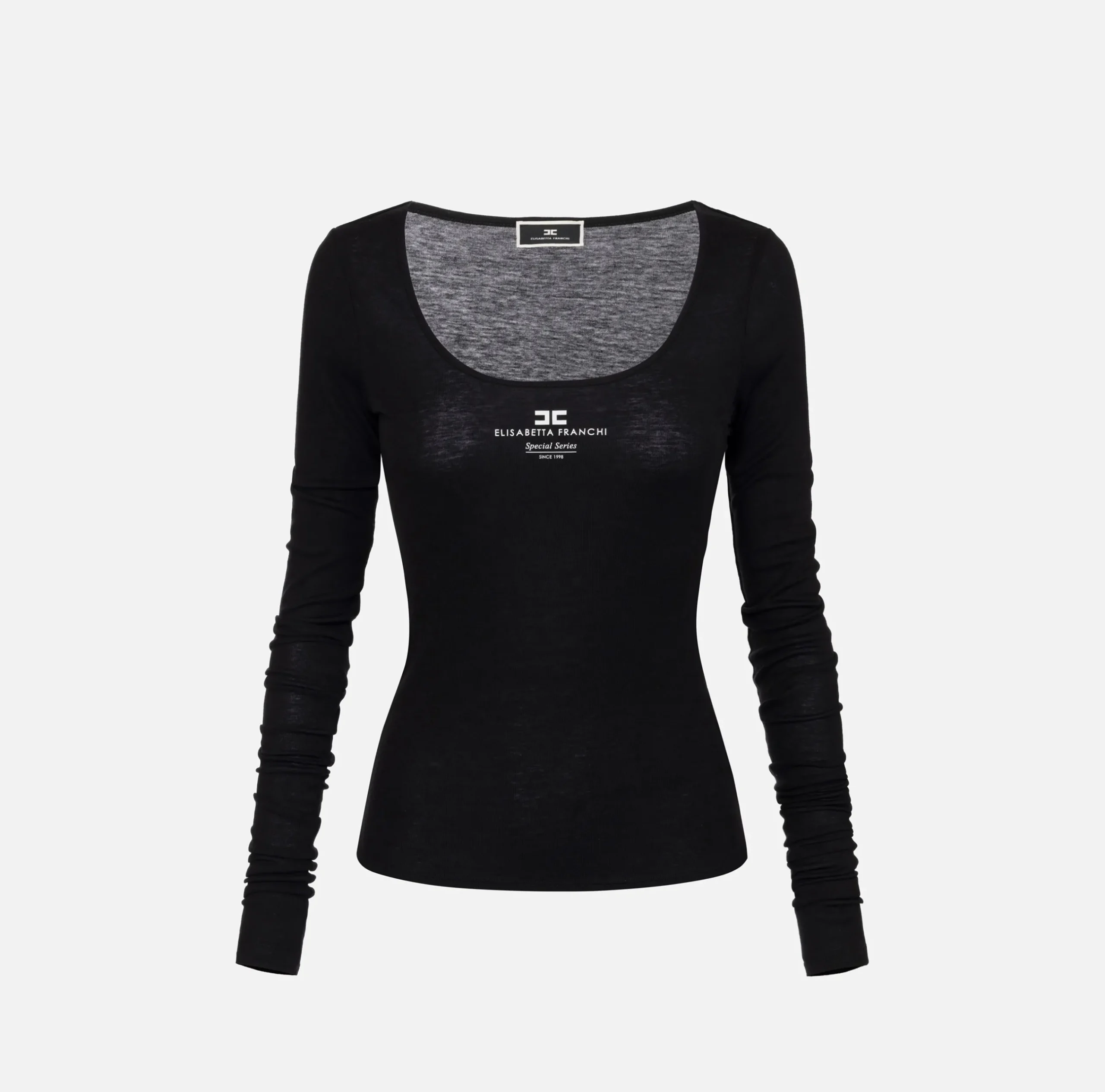 Top, T-Shirt & Body|Elisabetta Franchi Maglia in jersey e lana con logo Nero