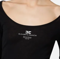 Top, T-Shirt & Body|Elisabetta Franchi Maglia in jersey e lana con logo Nero