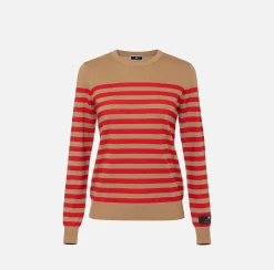 Maglieria E Felpe|Elisabetta Franchi Maglia in lana a righe Camel/RedPassion