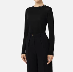 Maglieria E Felpe|Elisabetta Franchi Maglia in lana merino con logo jacquard in contrasto Nero