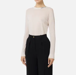 Maglieria E Felpe|Elisabetta Franchi Maglia in lana merino con logo jacquard in contrasto Lattice