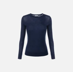 Maglieria E Felpe|Elisabetta Franchi Maglia in lana merino con logo jacquard in contrasto Navy
