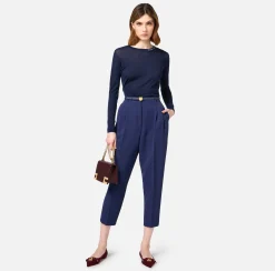 Maglieria E Felpe|Elisabetta Franchi Maglia in lana merino con logo jacquard in contrasto Navy