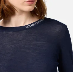 Maglieria E Felpe|Elisabetta Franchi Maglia in lana merino con logo jacquard in contrasto Navy