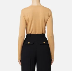 Maglieria E Felpe|Elisabetta Franchi Maglia in lana merino con logo jacquard in contrasto Bronze