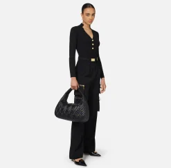 Maglieria E Felpe|Elisabetta Franchi Maglia in viscosa a coste con bottoniera Nero