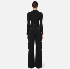 Maglieria E Felpe|Elisabetta Franchi Maglia in viscosa a coste con bottoniera Nero