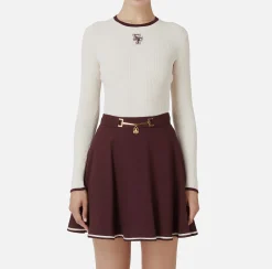 Maglieria E Felpe|Elisabetta Franchi Maglia in viscosa con logo college Burro/RougeNoir