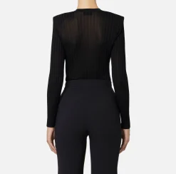 Maglieria E Felpe|Elisabetta Franchi Maglia in viscosa lucida a costine Nero