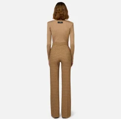 Maglieria E Felpe|Elisabetta Franchi Maglia in viscosa lucida a costine Camel