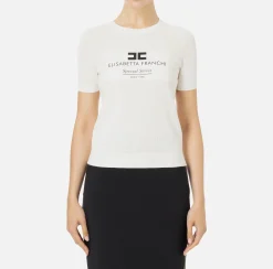 Maglieria E Felpe|Elisabetta Franchi Maglia in viscosa punto rete con intarsio Avorio