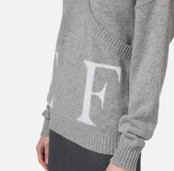 Maglieria E Felpe|Elisabetta Franchi Maglia incrociata in lana con logo GrigioMelange/Avorio