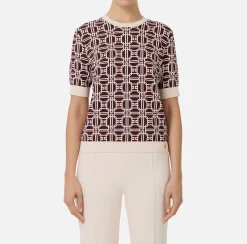 Maglieria E Felpe|Elisabetta Franchi Maglia logo in viscosa jacquard RougeNoir/Burro